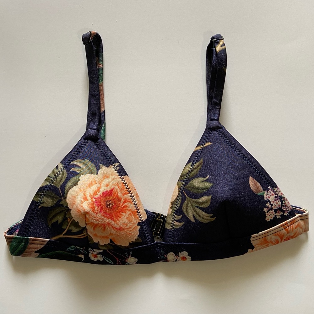 Triangl Swimwear Floral Bikini Top - Dark Blue and Coral